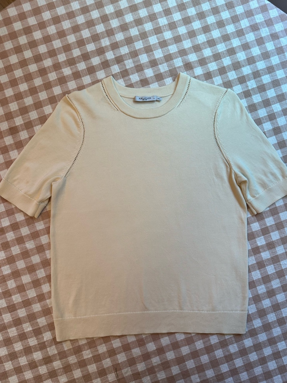 M.M LaFluer NY - Soft Cream Short Sleeve Knit Top - sz Large